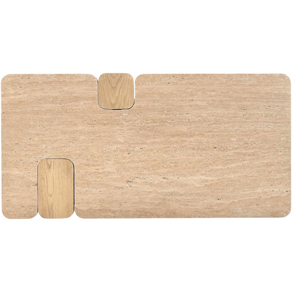 Ravenna Natural Genuine Travertine and Oak Wood Coffee Table. Picture 5