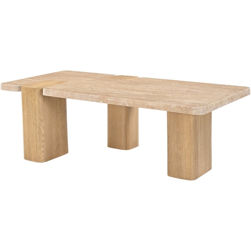 Ravenna Natural Genuine Travertine and Oak Wood Coffee Table. Picture 6