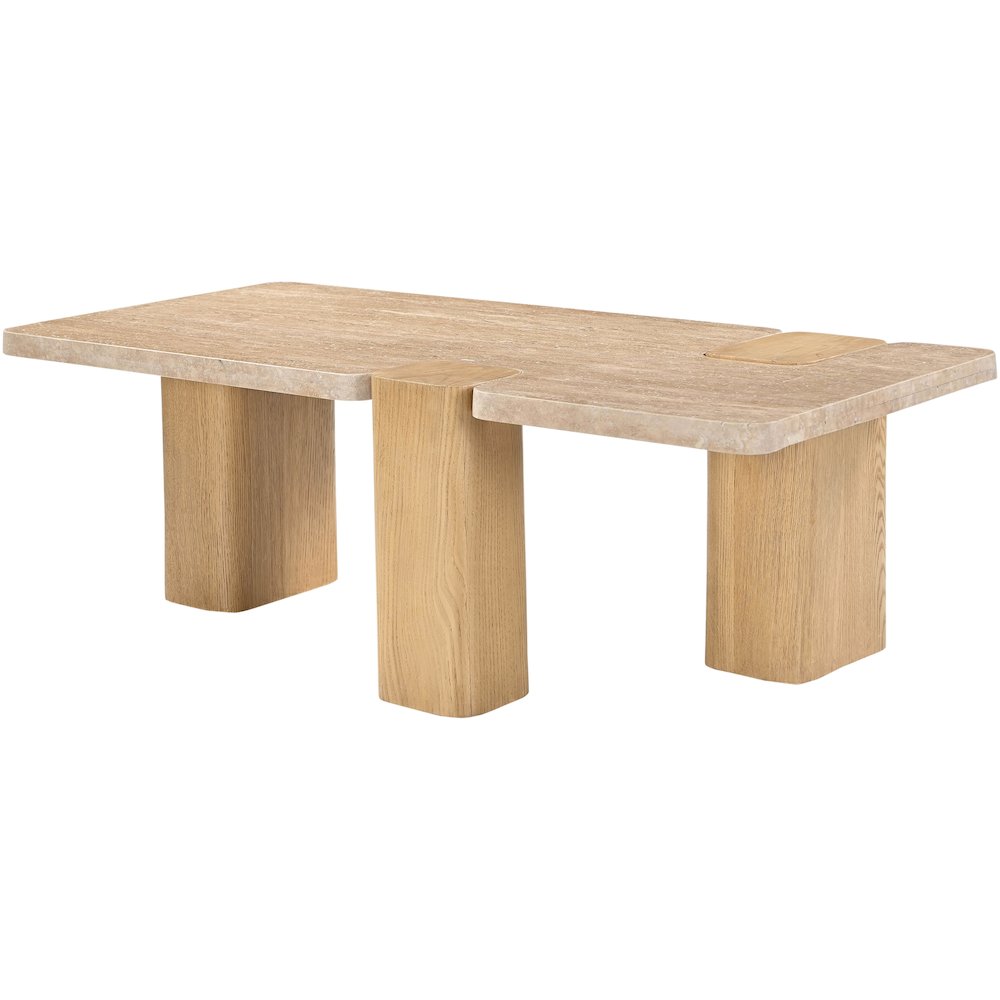 Ravenna Natural Genuine Travertine and Oak Wood Coffee Table. Picture 7