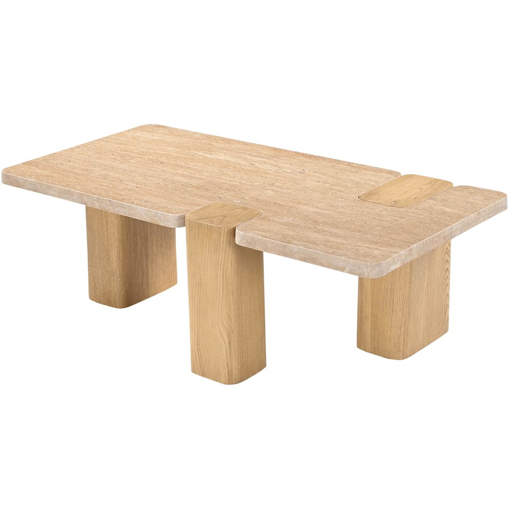 Ravenna Natural Genuine Travertine and Oak Wood Coffee Table. Picture 8
