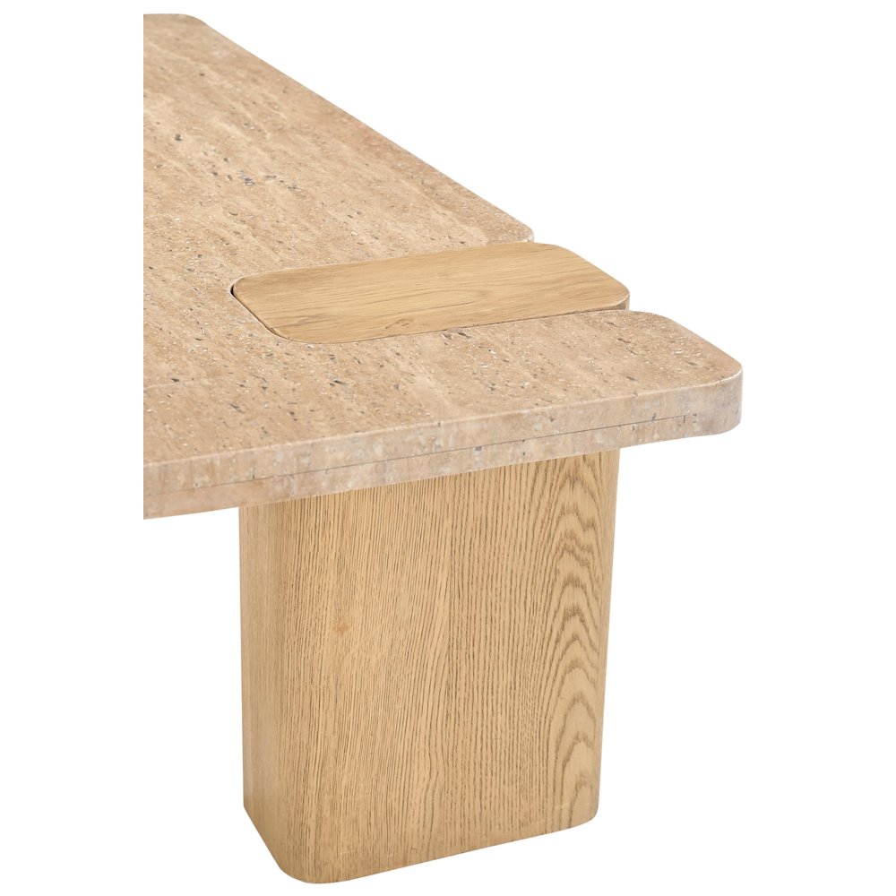 Ravenna Natural Genuine Travertine and Oak Wood Coffee Table. Picture 9