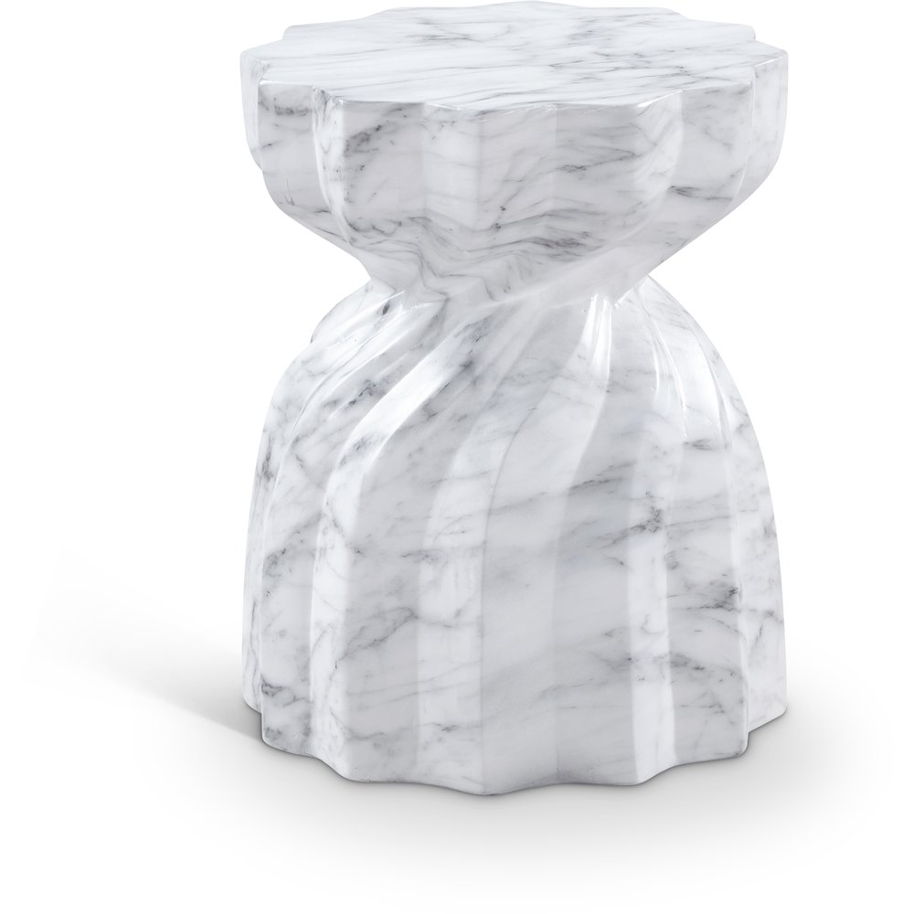 Caserta White Marble Finish Concrete End Table. Picture 1