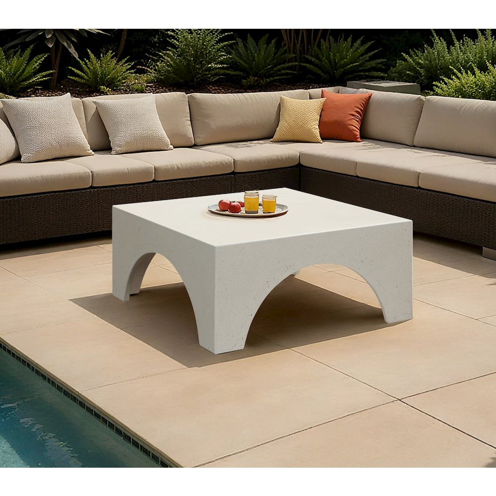 Renza Cream Concrete And Fiberglass Indoor / Outdoor Coffee Table. Picture 2