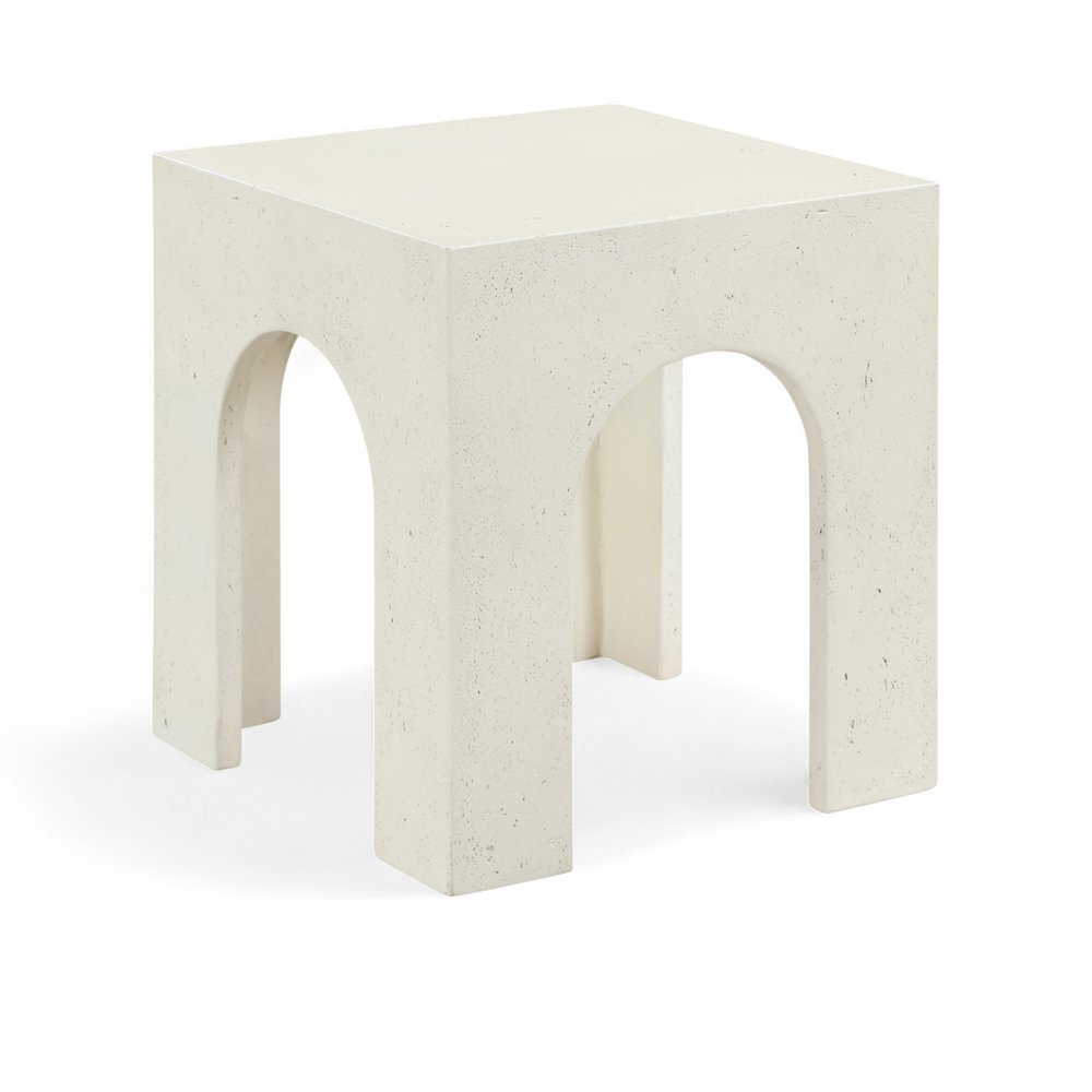 Renza Cream Concrete And Fiberglass Indoor / Outdoor End Table. Picture 1