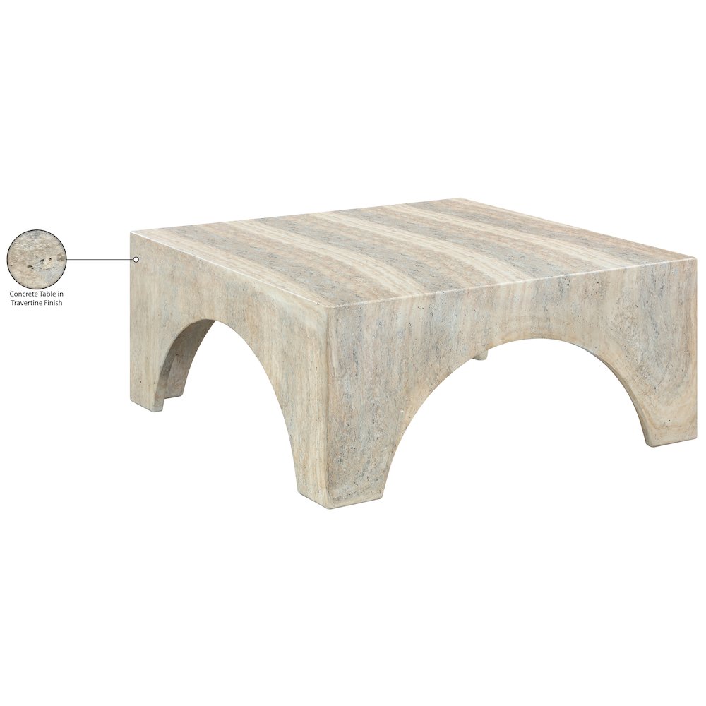 Renza Travertine Concrete And Fiberglass Indoor / Outdoor Coffee Table. Picture 8