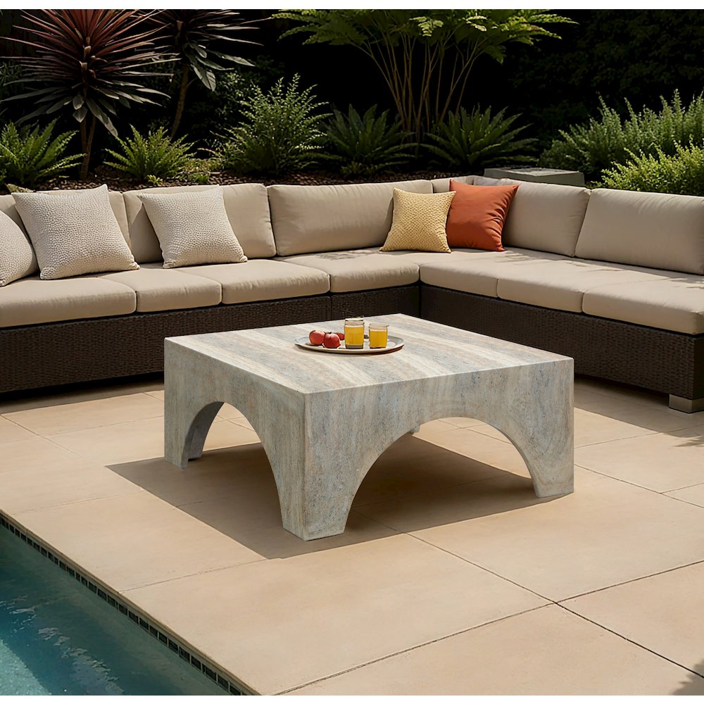 Renza Travertine Concrete And Fiberglass Indoor / Outdoor Coffee Table. Picture 2
