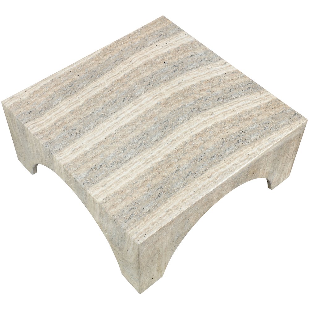 Renza Travertine Concrete And Fiberglass Indoor / Outdoor Coffee Table. Picture 5