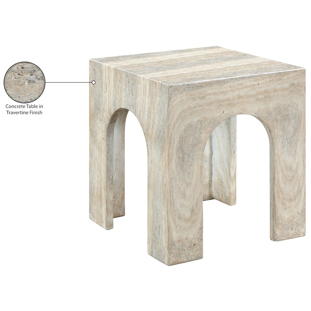 Renza Travertine Concrete And Fiberglass Indoor / Outdoor End Table. Picture 8