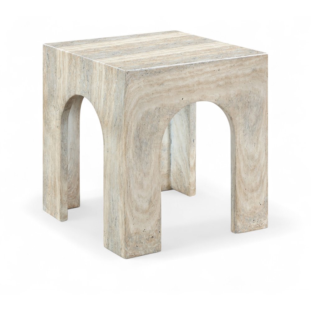Renza Travertine Concrete And Fiberglass Indoor / Outdoor End Table. Picture 1