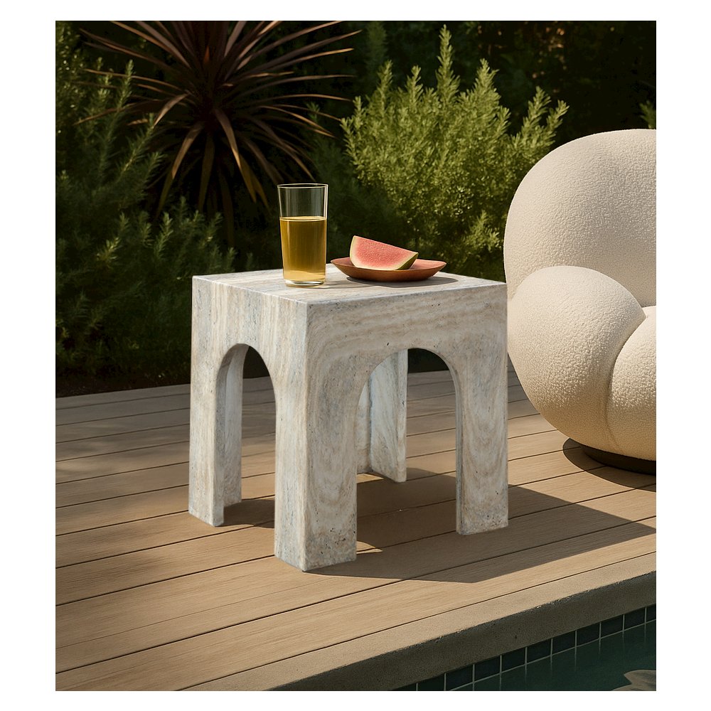 Renza Travertine Concrete And Fiberglass Indoor / Outdoor End Table. Picture 2