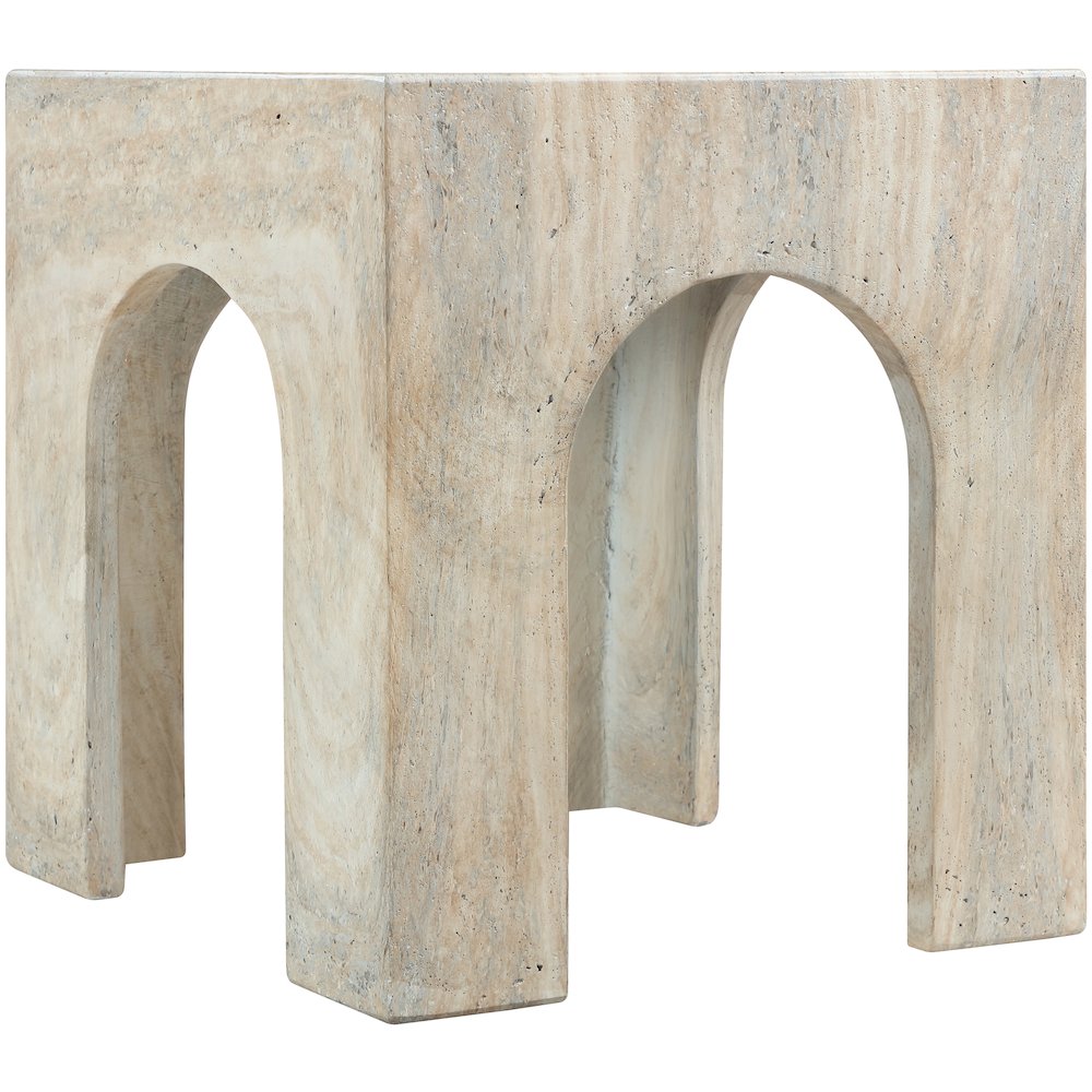 Renza Travertine Concrete And Fiberglass Indoor / Outdoor End Table. Picture 3