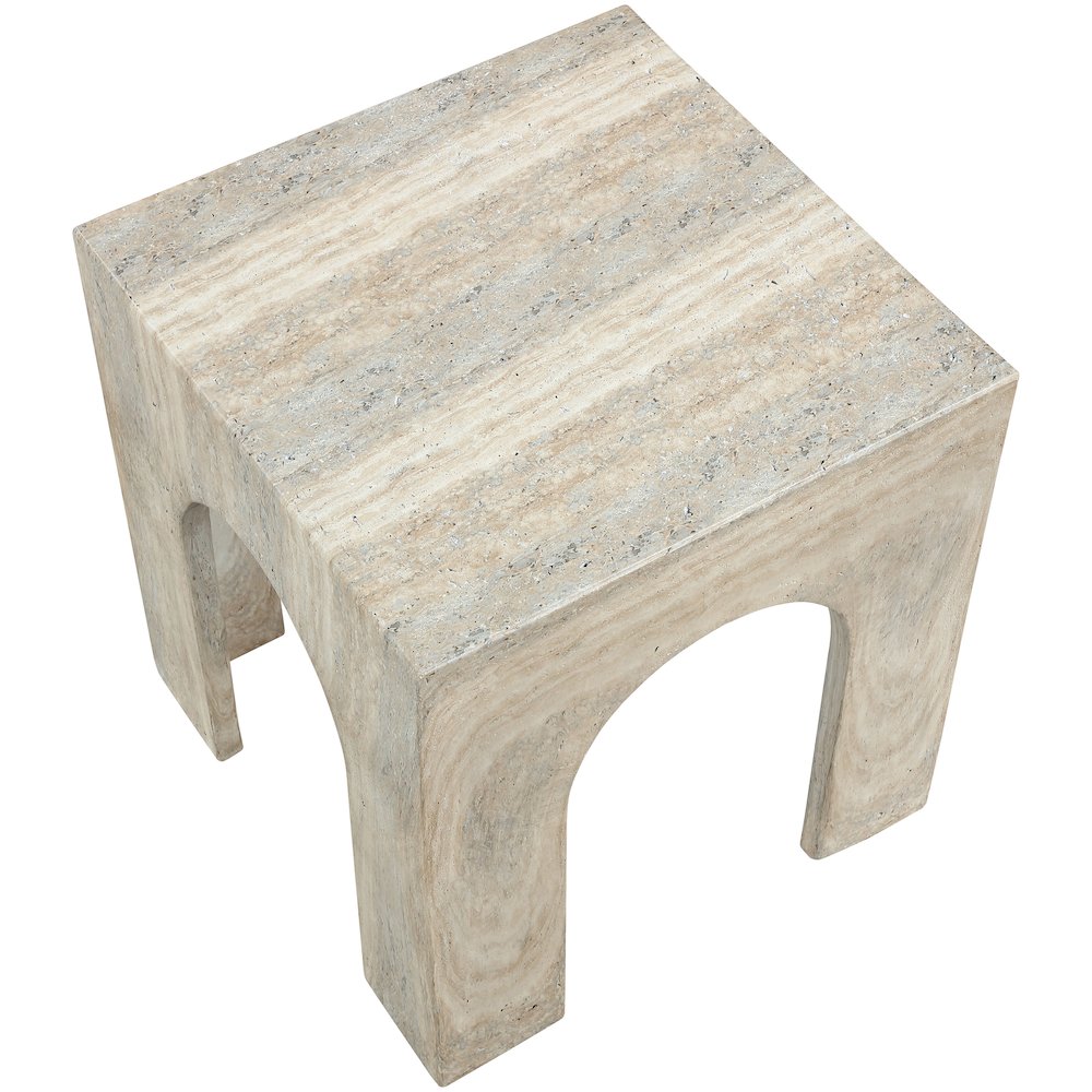 Renza Travertine Concrete And Fiberglass Indoor / Outdoor End Table. Picture 5