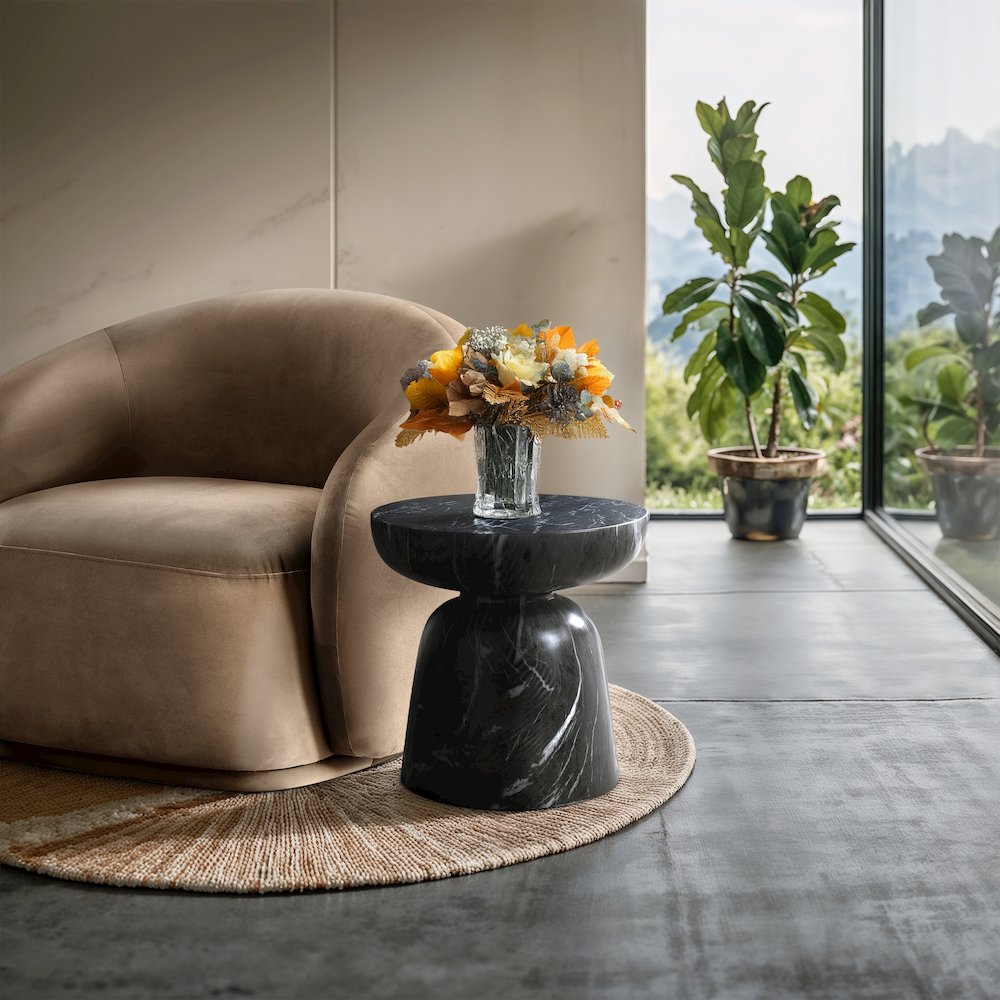 Avellino Black Marble Finish Concrete End Table. Picture 2