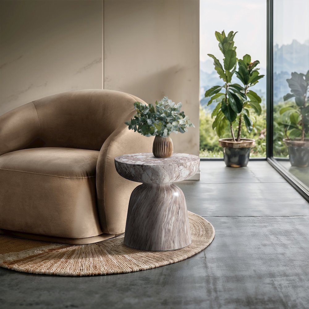 Avellino Brown Marble Finish Concrete End Table. Picture 2