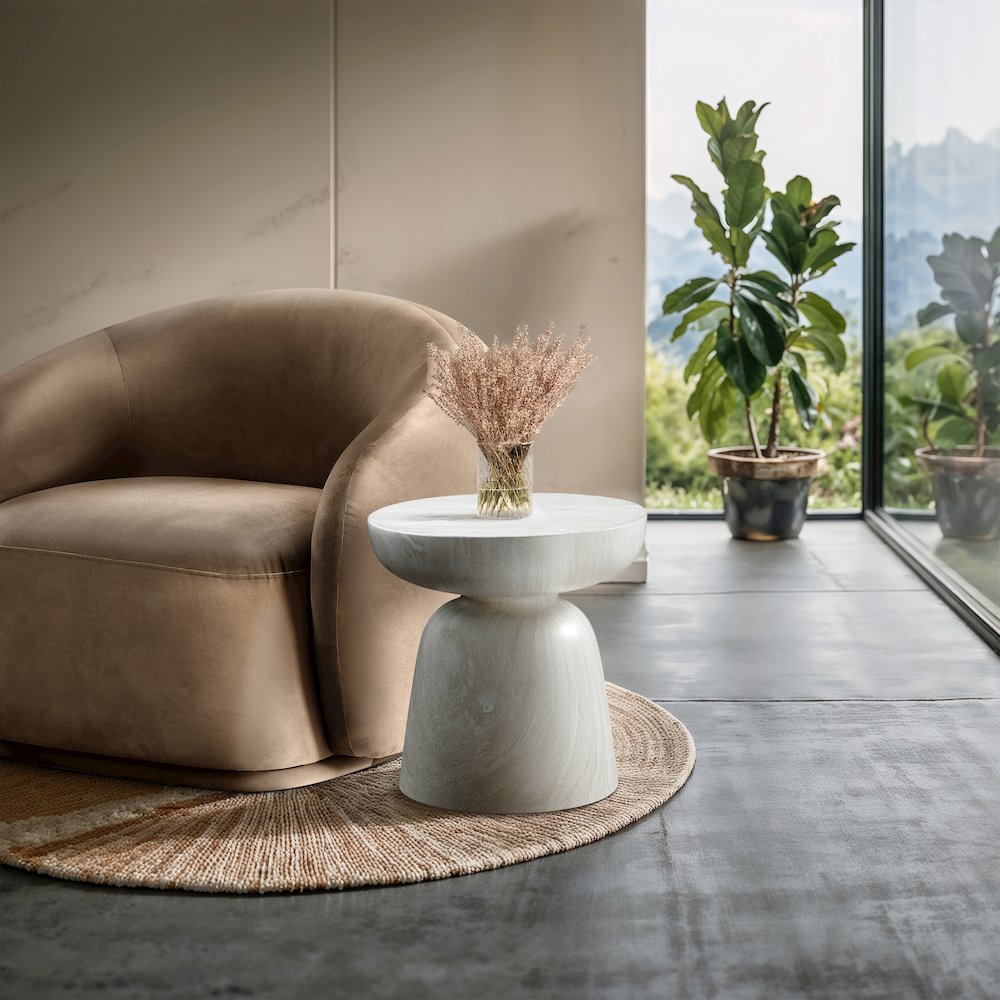 Avellino White Marble Finish Concrete End Table. Picture 2