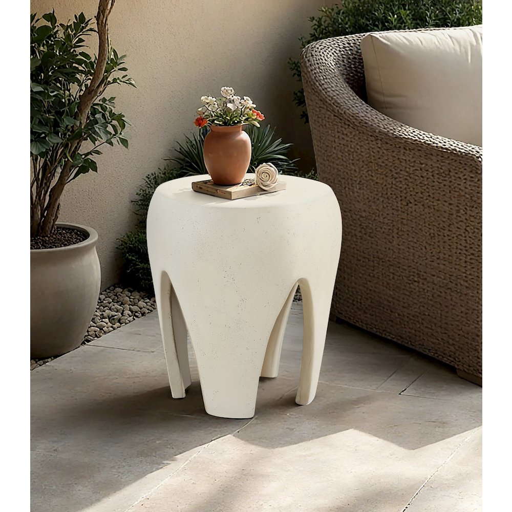 Moxie Cream Concrete And Fiberglass Indoor / Outdoor End Table. Picture 2
