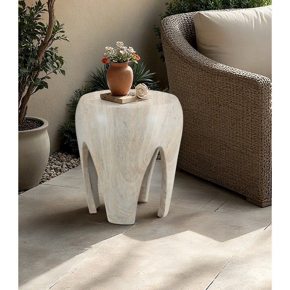 Moxie Travertine Concrete And Fiberglass Indoor / Outdoor End Table. Picture 2