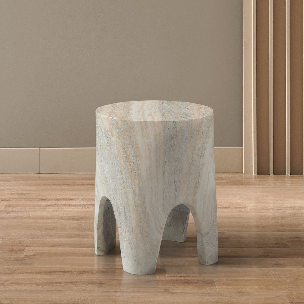 Foligno Travertine Travertine Finish Concrete End Table. Picture 2