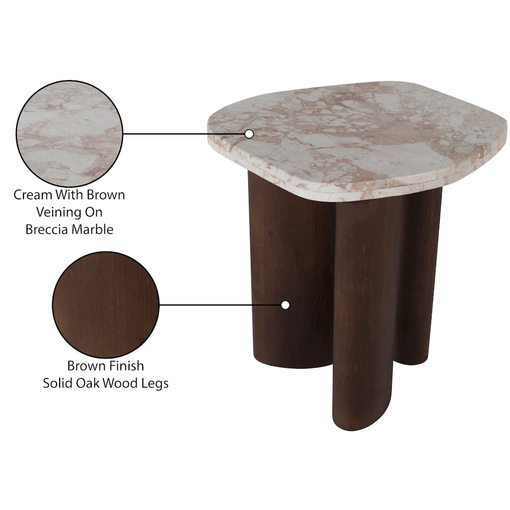Puglia Cream Marble Top And Oak Wood Base End Table. Picture 5