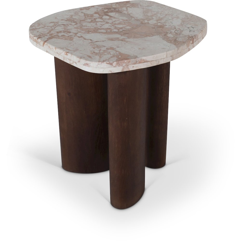 Puglia Cream Marble Top And Oak Wood Base End Table. Picture 1