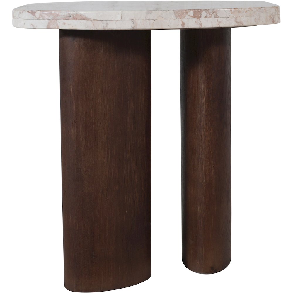 Puglia Cream Marble Top And Oak Wood Base End Table. Picture 2