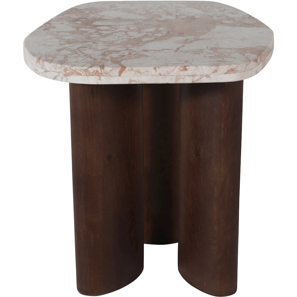 Puglia Cream Marble Top And Oak Wood Base End Table. Picture 3