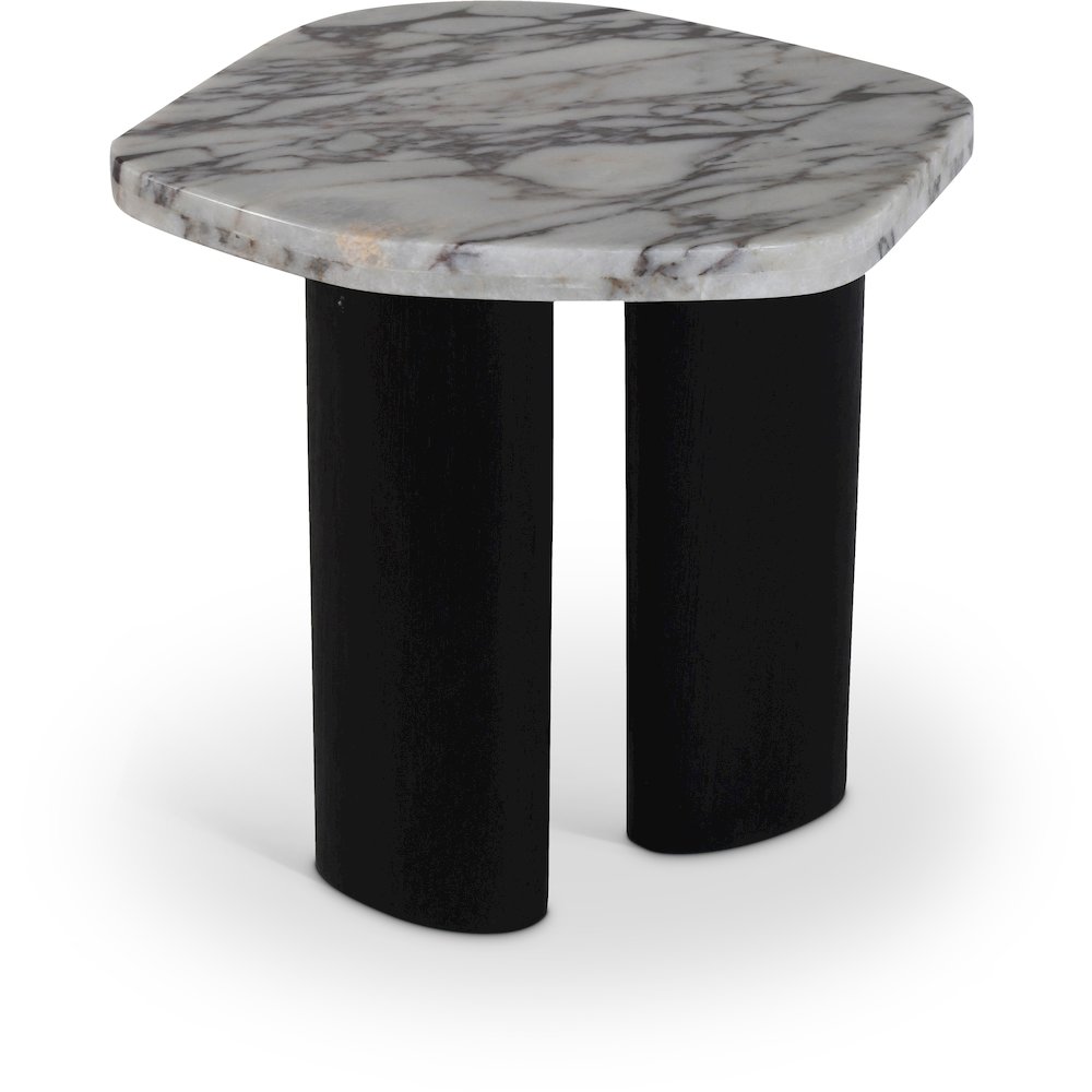 Puglia White Marble Top And Oak Wood Base End Table. Picture 1