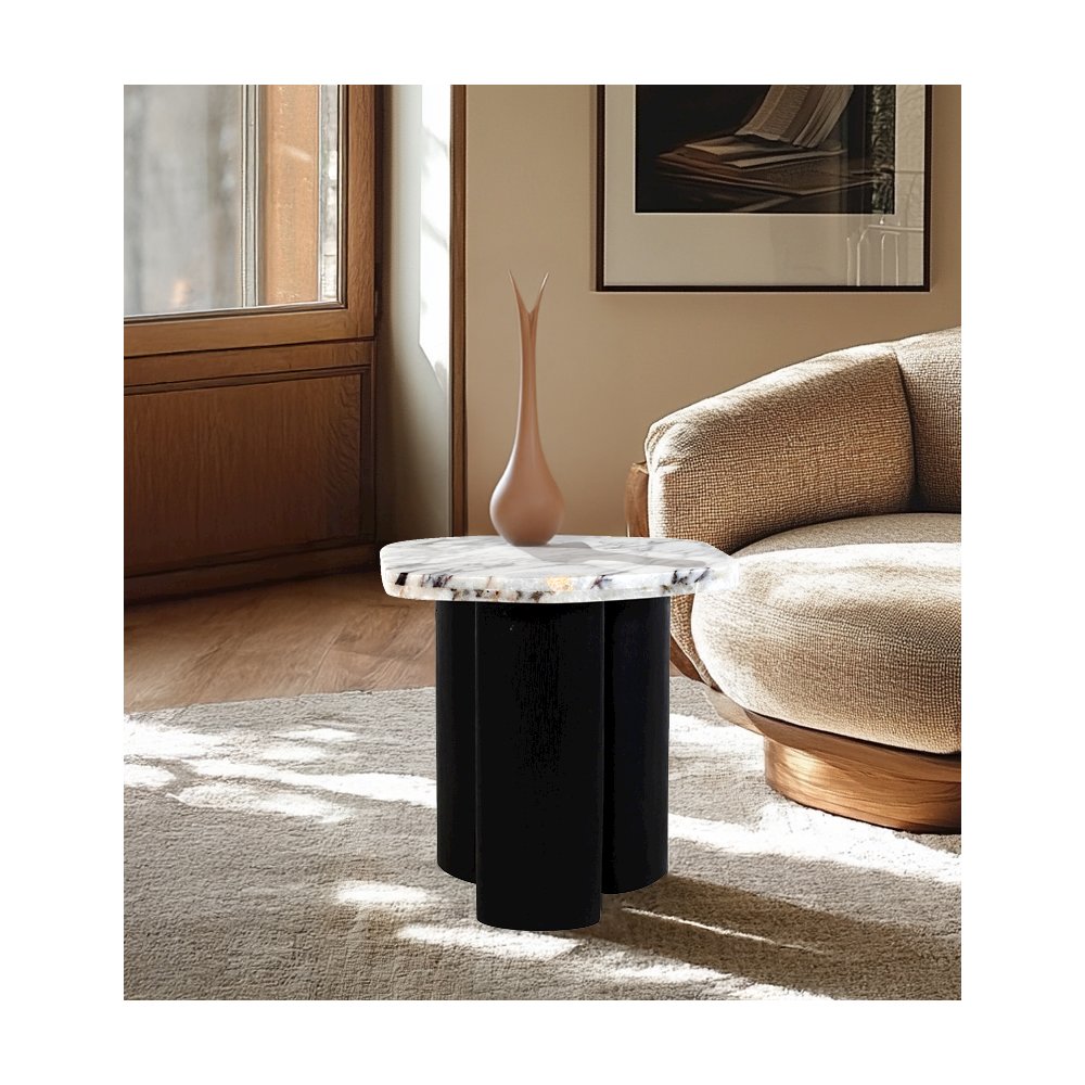 Puglia White Marble Top And Oak Wood Base End Table. Picture 7