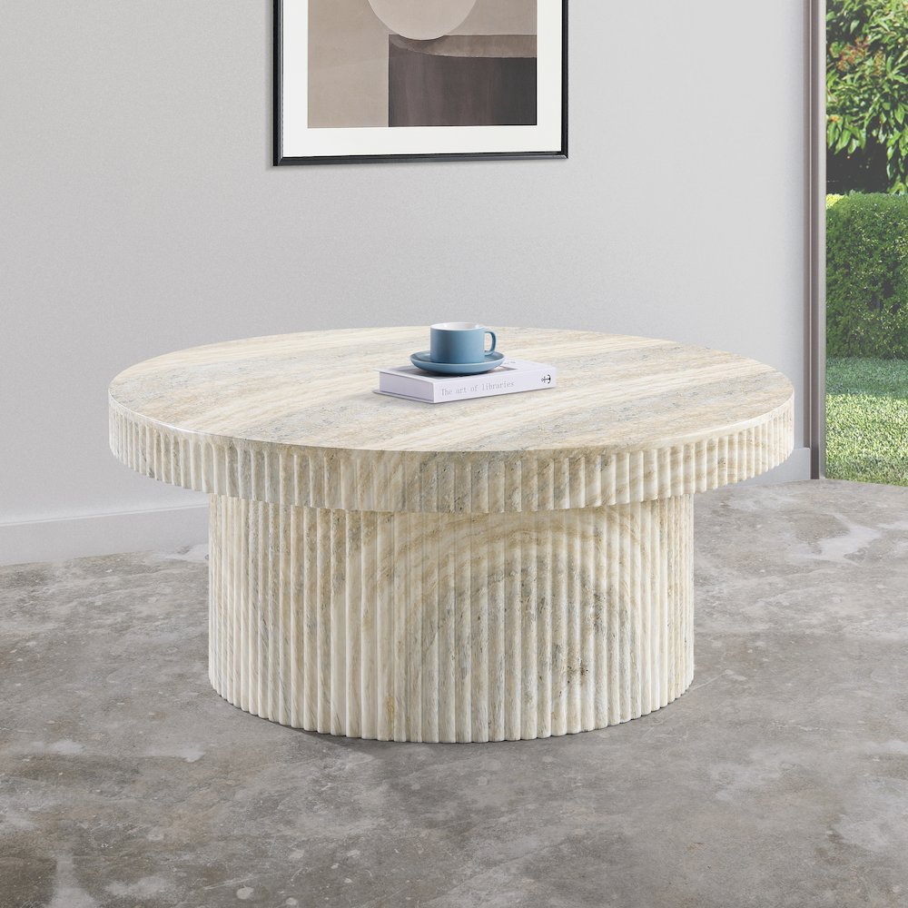 Legatto Travertine Travertine Finish Concrete Coffee Table. Picture 2