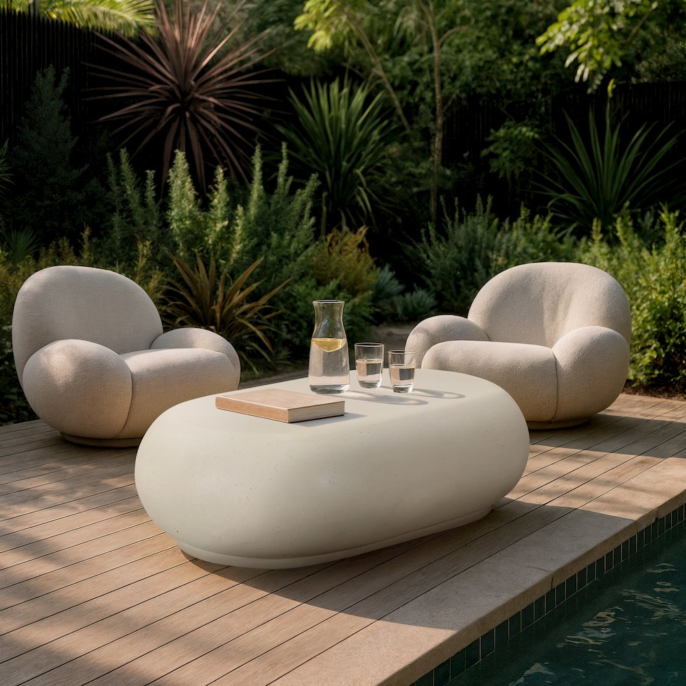 Pebble Cream Concrete And Fiberglass Indoor / Outdoor Coffee Table. Picture 2