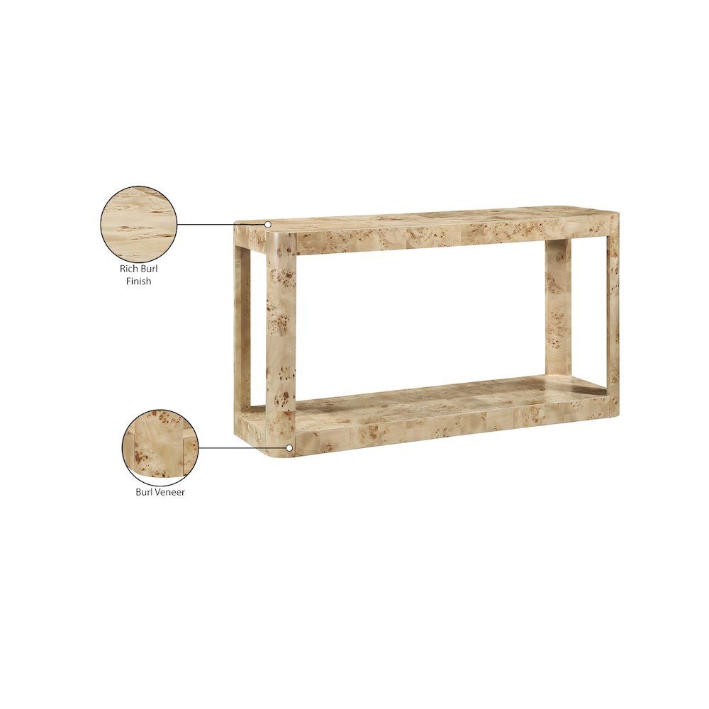 Reeves Natural Burl Wood Console Table. Picture 7