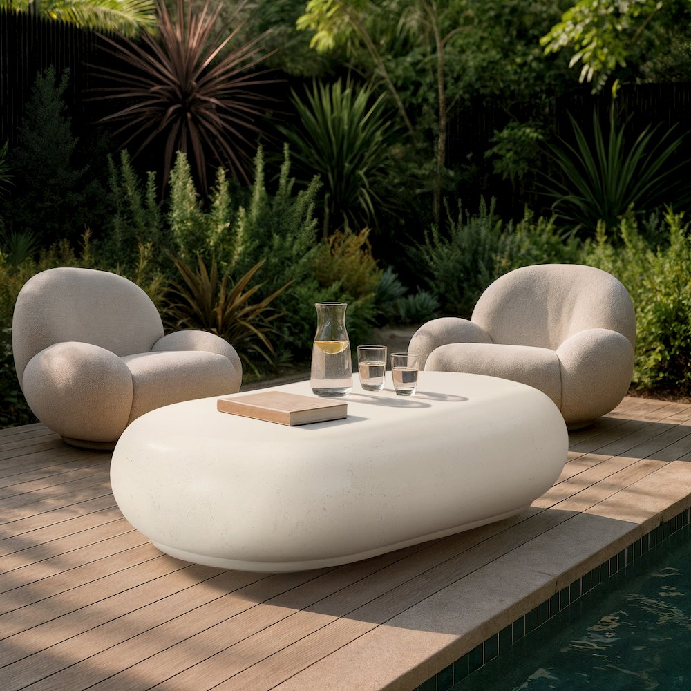 Pebble Cream Concrete And Fiberglass Indoor / Outdoor Coffee Table. Picture 2