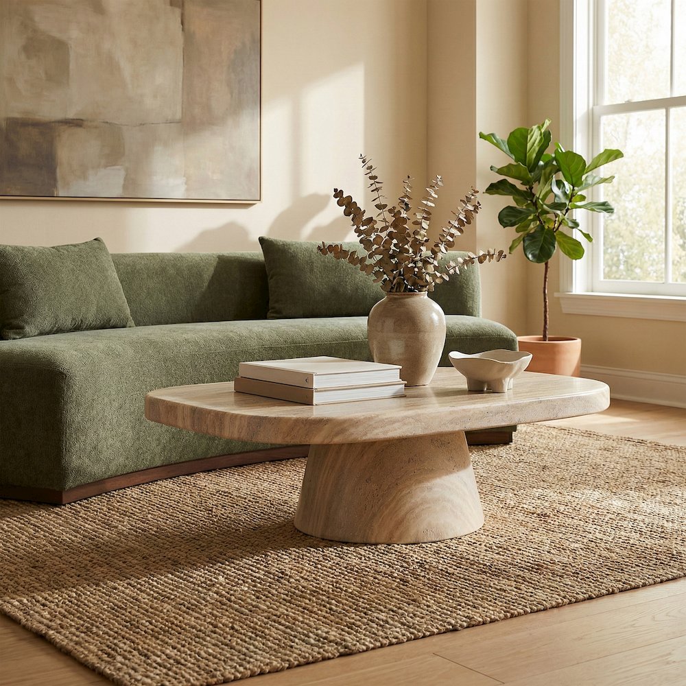Prato Travertine Concrete Indoor/Outdoor Coffee Table. Picture 2