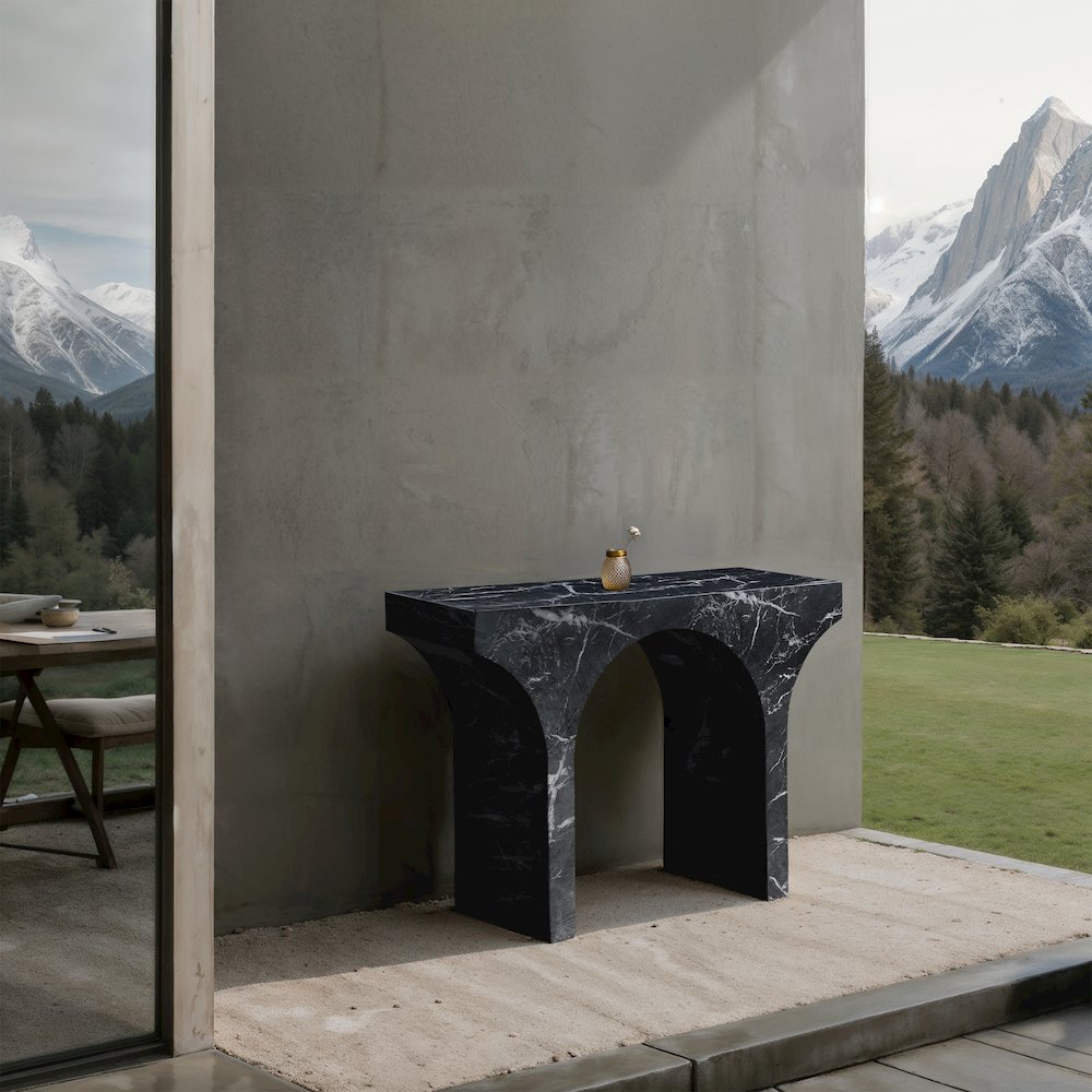 Pomezia Black Marble Finish Console Table. Picture 2