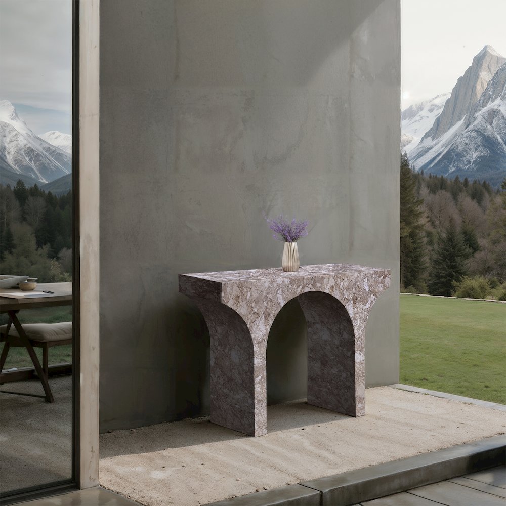 Pomezia Brown Marble Finish Console Table. Picture 2