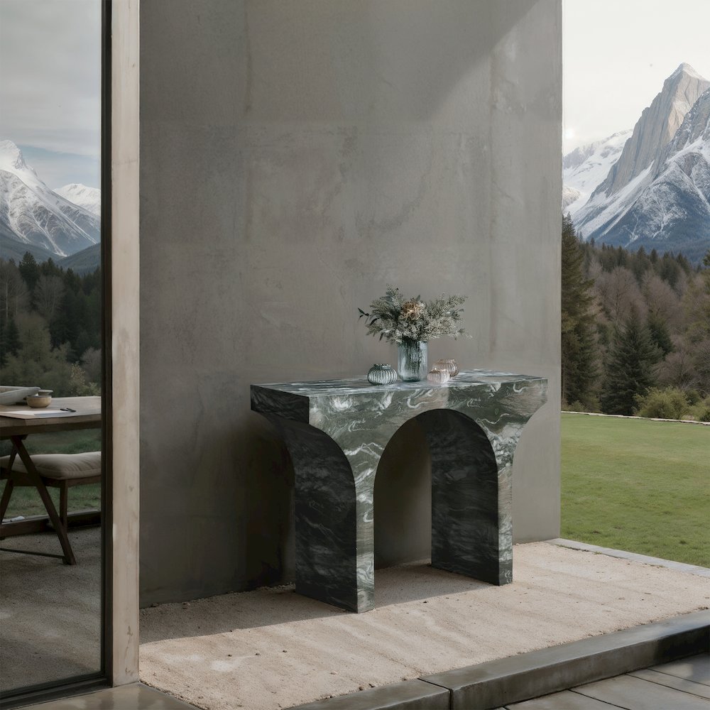 Pomezia Green Marble Finish Console Table. Picture 2