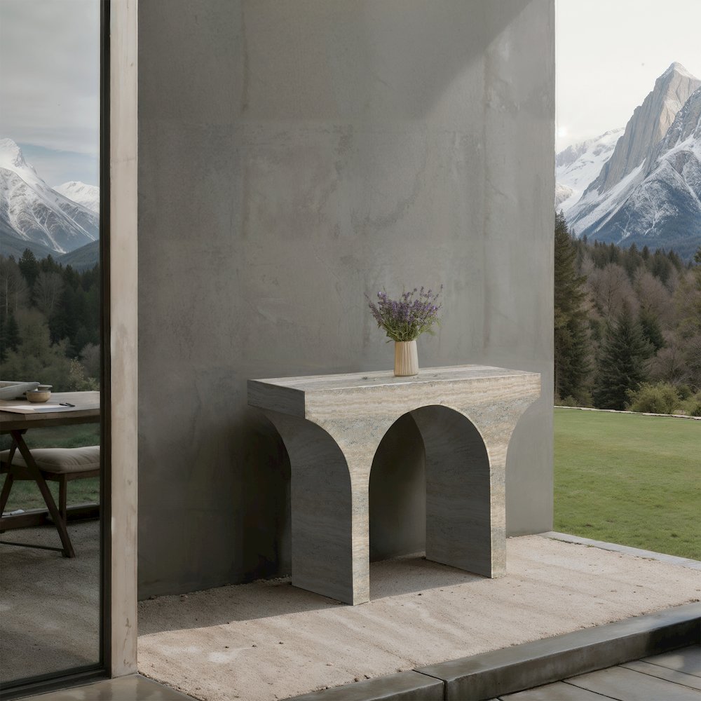 Pomezia Travertine Travertine Finish Console Table. Picture 2