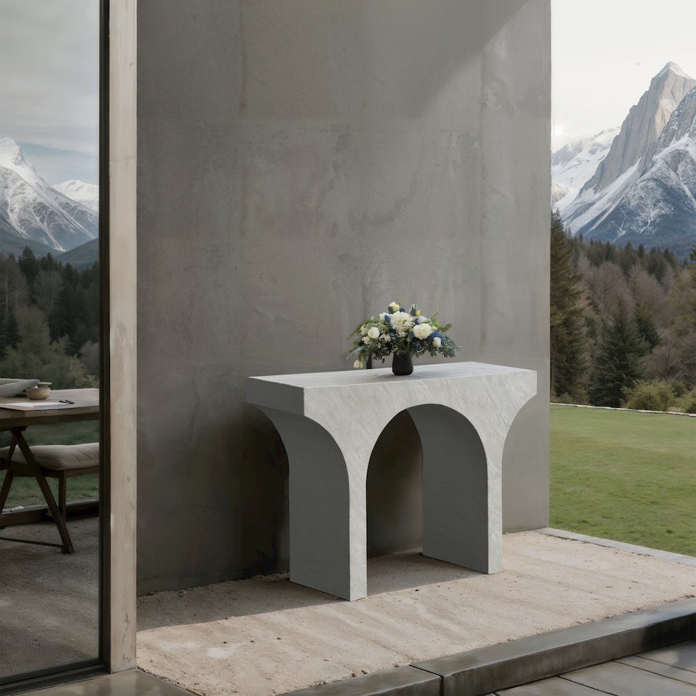 Pomezia White Marble Finish Console Table. Picture 2