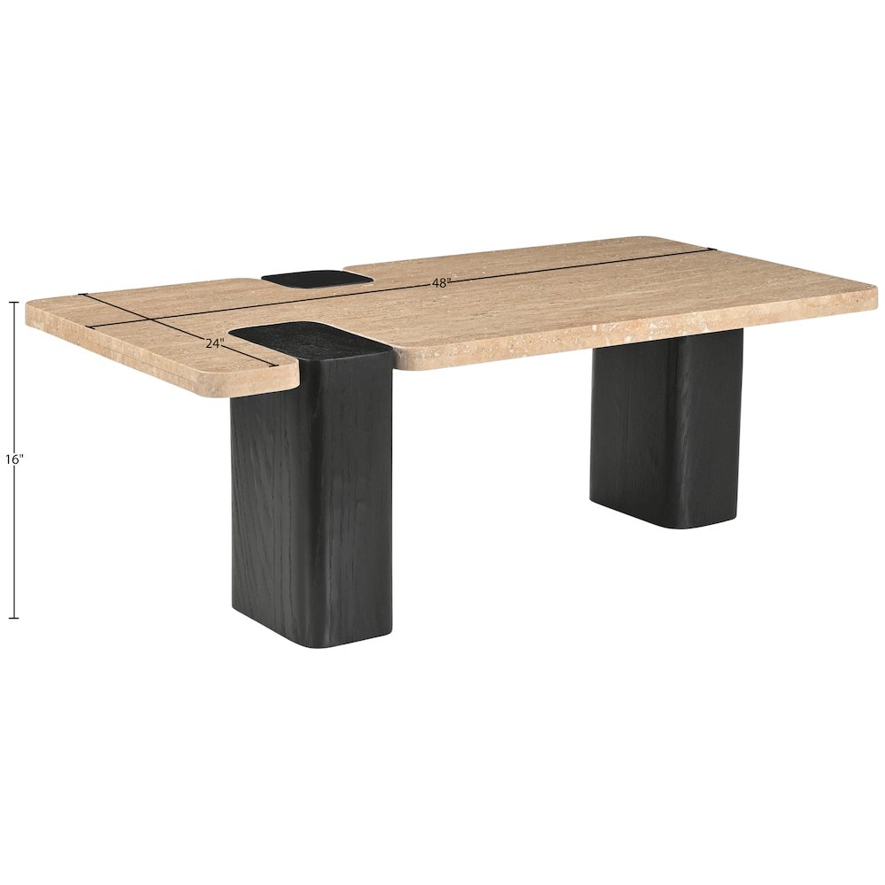 Ravenna Beige Genuine Travertine Top And Oak Wood Base Coffee Table. Picture 12