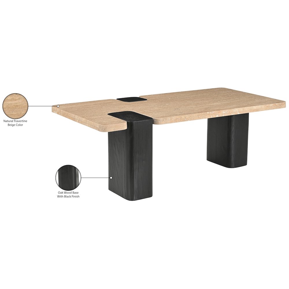 Ravenna Beige Genuine Travertine Top And Oak Wood Base Coffee Table. Picture 13