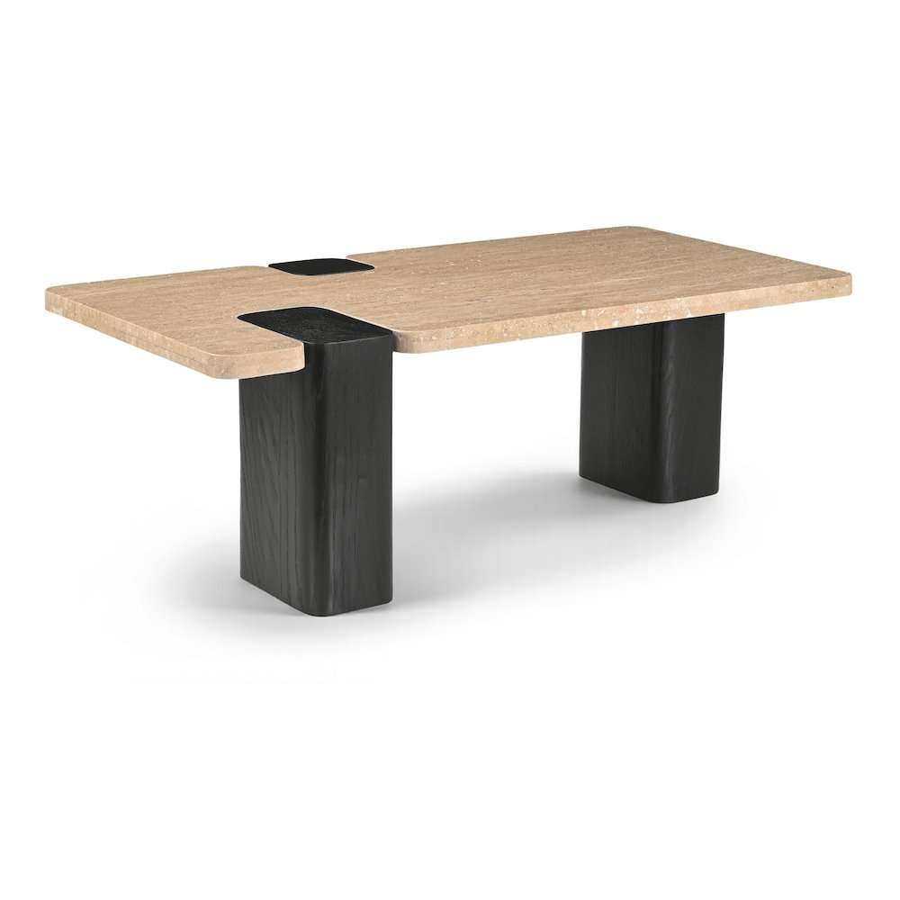Ravenna Beige Genuine Travertine Top And Oak Wood Base Coffee Table. Picture 1