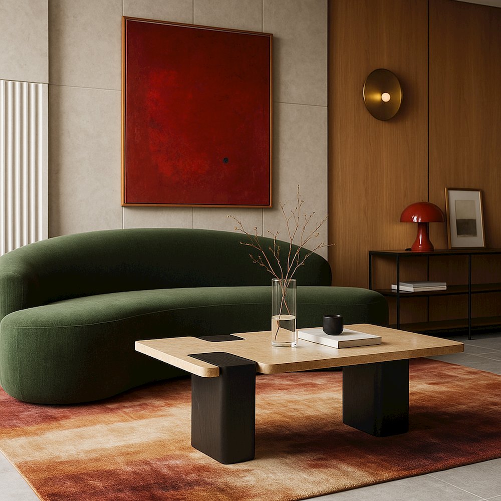 Ravenna Beige Genuine Travertine Top And Oak Wood Base Coffee Table. Picture 7
