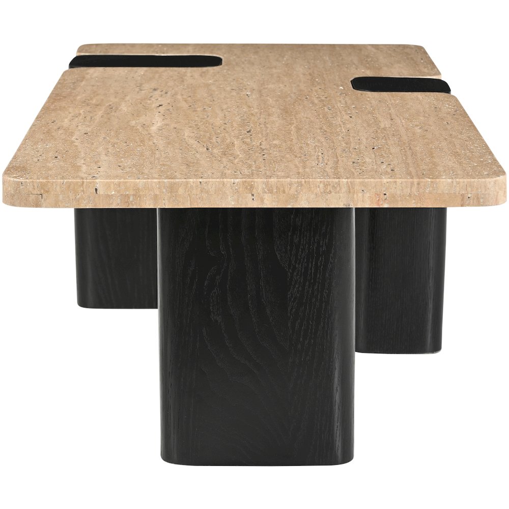 Ravenna Beige Genuine Travertine Top And Oak Wood Base Coffee Table. Picture 2