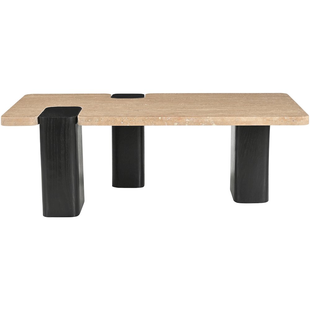 Ravenna Beige Genuine Travertine Top And Oak Wood Base Coffee Table. Picture 8
