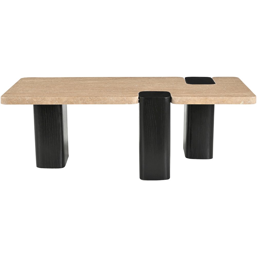 Ravenna Beige Genuine Travertine Top And Oak Wood Base Coffee Table. Picture 4
