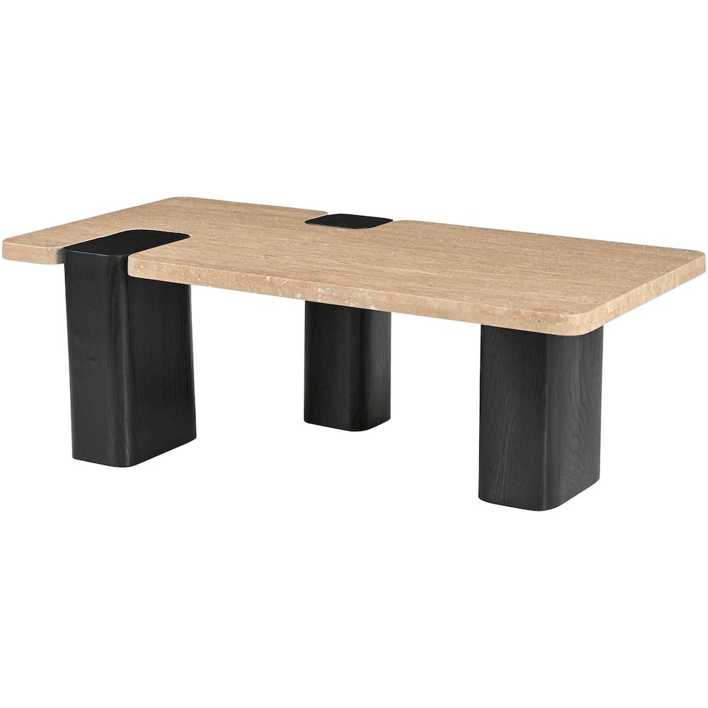Ravenna Beige Genuine Travertine Top And Oak Wood Base Coffee Table. Picture 5