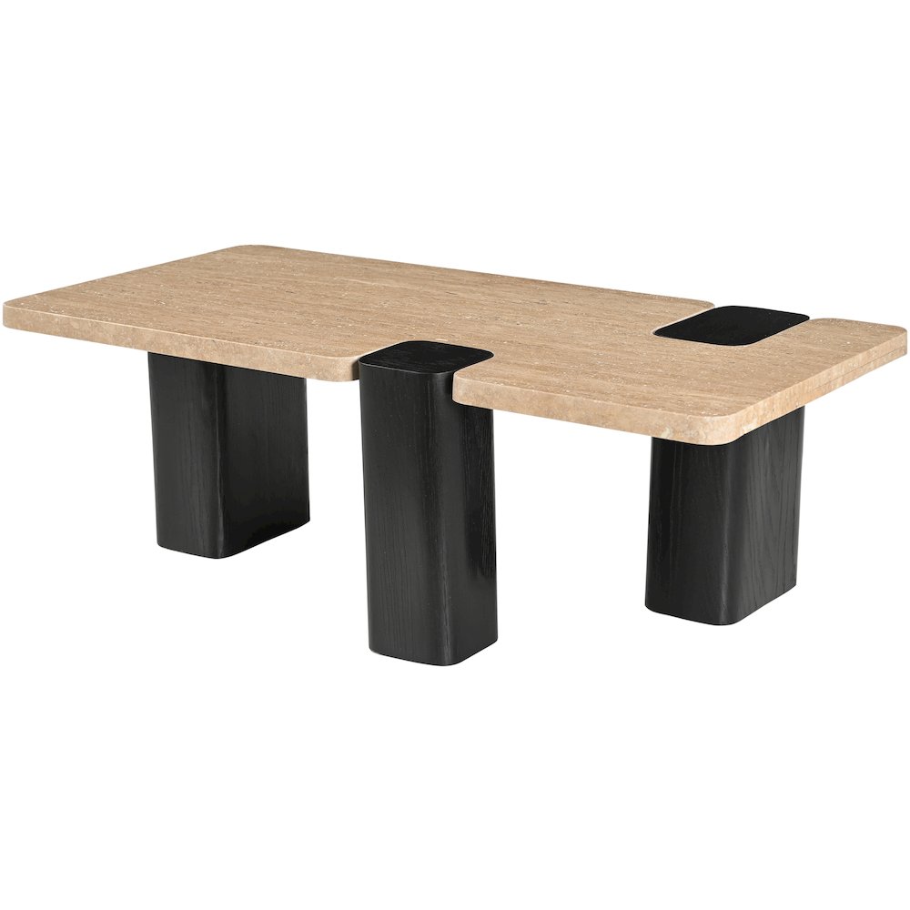 Ravenna Beige Genuine Travertine Top And Oak Wood Base Coffee Table. Picture 6