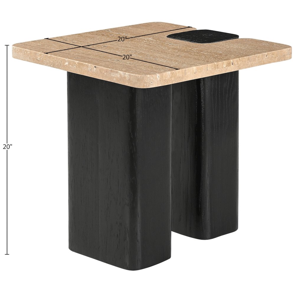Ravenna Beige Genuine Travertine Top And Oak Wood Base End / Side Table. Picture 9