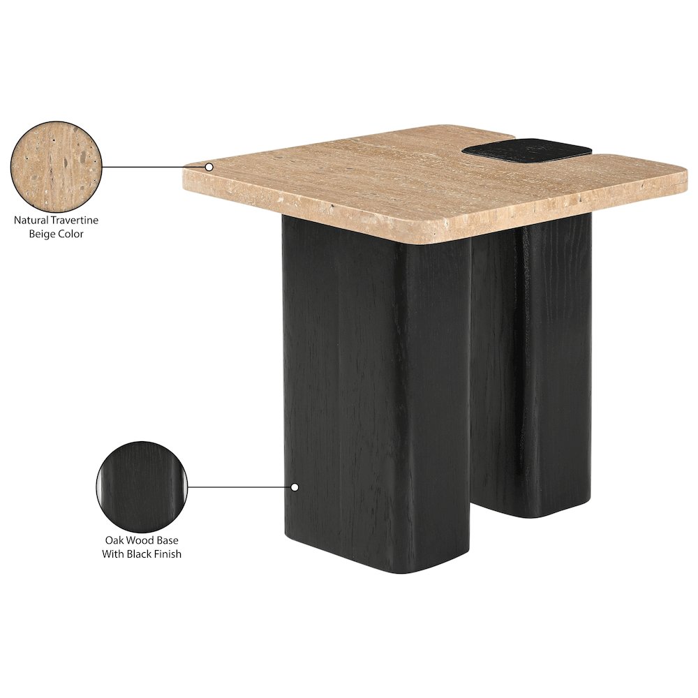 Ravenna Beige Genuine Travertine Top And Oak Wood Base End / Side Table. Picture 10