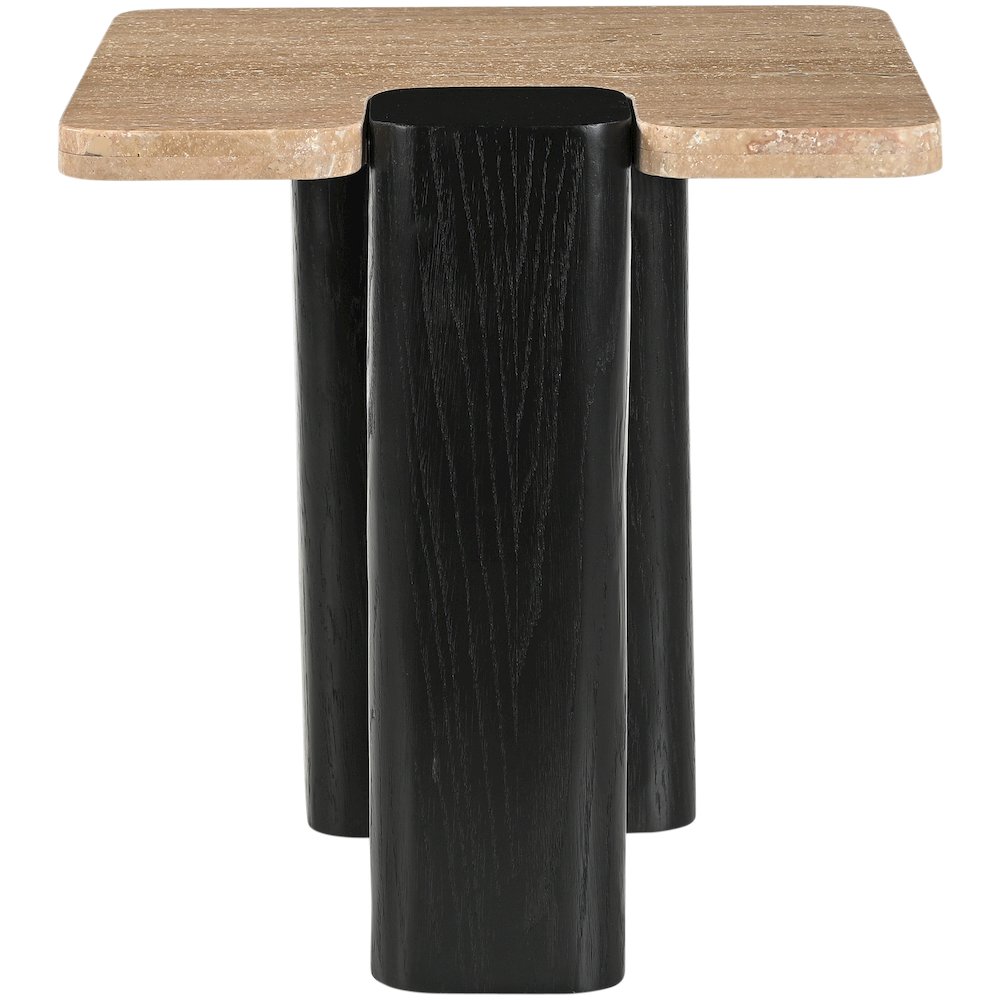 Ravenna Beige Genuine Travertine Top And Oak Wood Base End / Side Table. Picture 2